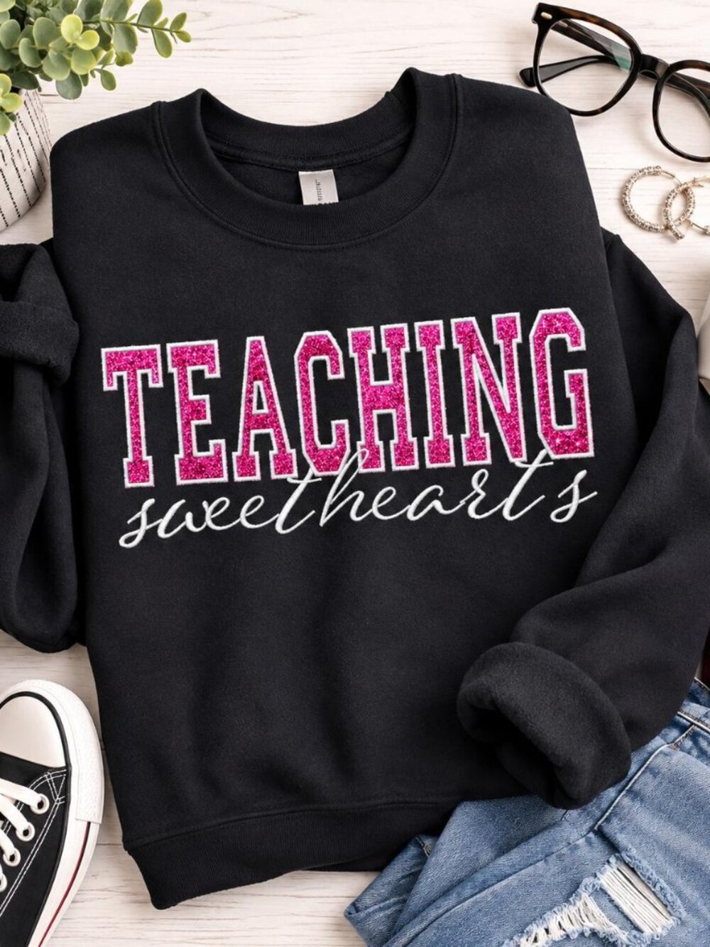 Women's Glitter TEACHER Pullover Sweatshirt Teacher Life Gift Back To School